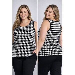 Jones New York Womens Sweater XL Black White Houndstooth Sleeveless Preppy